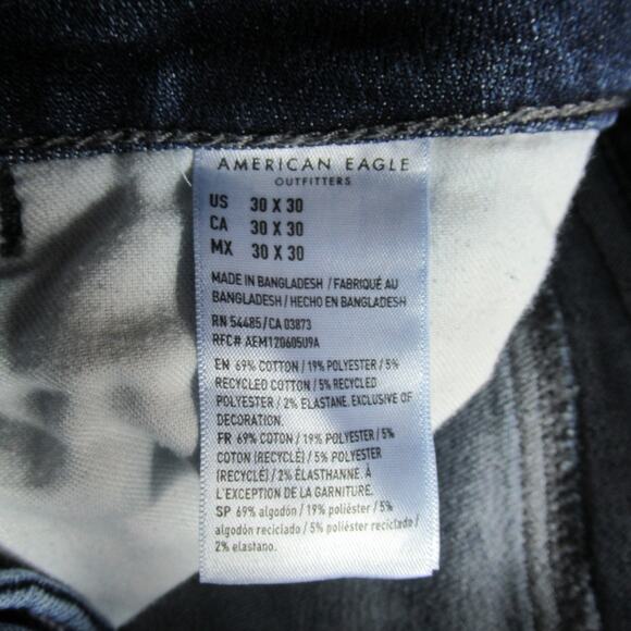 American Eagle Jeans Mens 30x30 Blue Athletic Skinny Airflex Temp Tech Denim - Picture 9 of 10